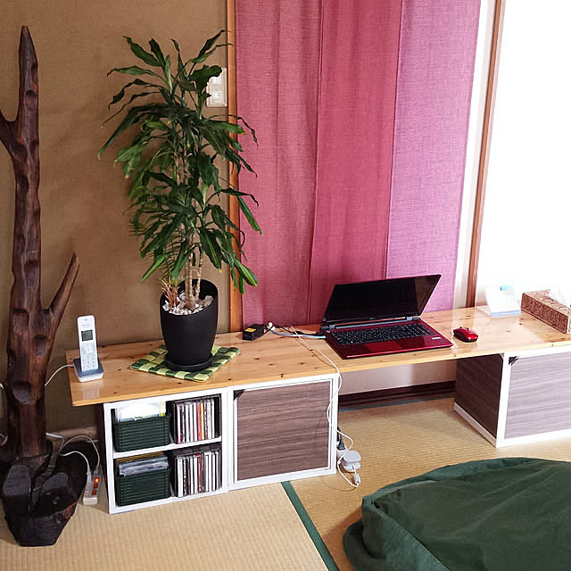 My Desk,和室,カラーボックスリメイク,暖簾,観葉植物のある部屋,木のインテリア yasuの部屋