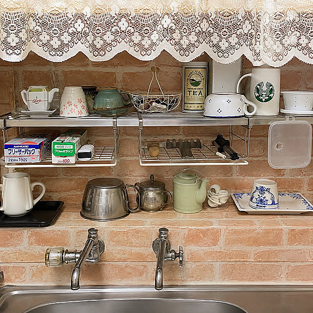 Kitchen,レンガ柄リメイクシート,家事時間を楽しく,暮らしの投稿,わが家のキッチンからの眺め,団地 mamiの部屋