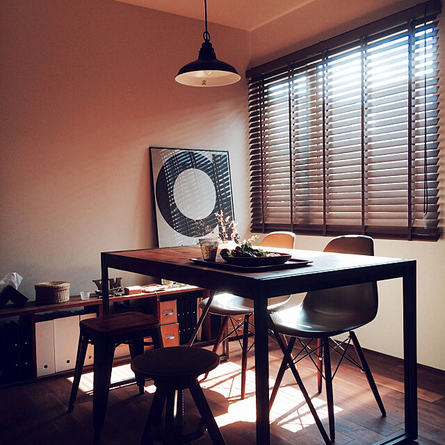 My Desk,注文住宅,ブラックウォールナット,無垢の床,ダイニングルーム,無印良品,木製ブラインド kinakoの部屋