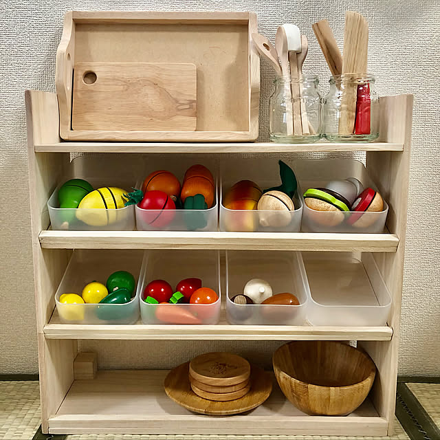 キッズスペース,子供部屋,こども部屋,こどものいる暮らし,ままごと収納,おもちゃ収納,DIY,セリア,100均,ナチュラル,ダイソー,ハンドメイド,My Shelf ____9618の部屋