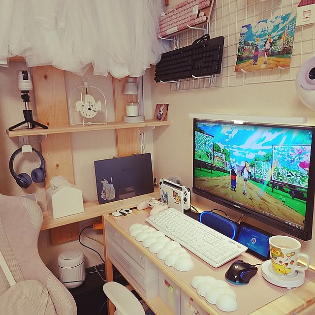 My Desk,ゲーム部屋,パソコンスペース,パイン材ユニットシェルフ,STAND BAR yuzumonakaの部屋