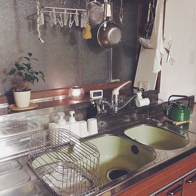 Kitchen,野田琺瑯アムケトル,古い家,観葉植物,無印良品 meguri4の部屋