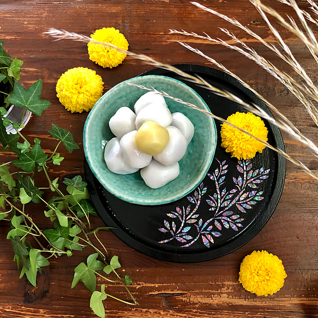 螺鈿,螺鈿細工,食用菊,ススキ,アイビー,お月見,My Desk soramameの部屋