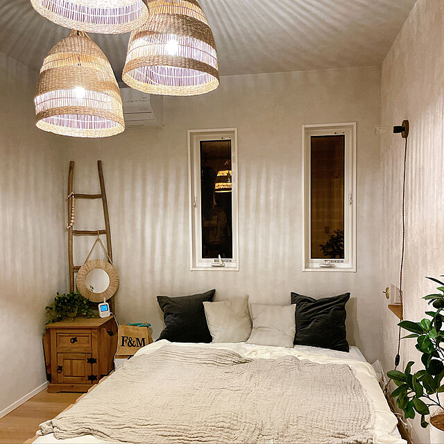 ラタン,寝室,カフェ風,北欧,壁紙,木製家具,ナチュラル,IKEA,Overview lalaoinkの部屋