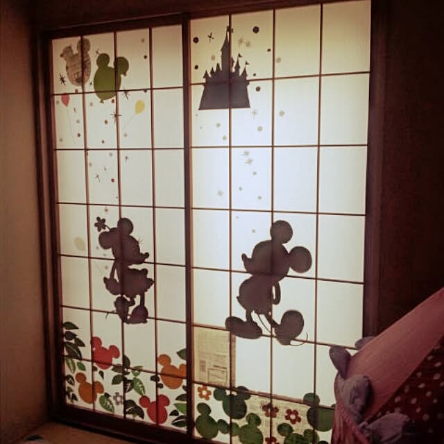 On Walls,色画用紙,disney,100均,Disney love,DIY,ディズニールーム,ディズニーハウス,ディズニー,手作り,和室,壁紙,ふすまリメイク,ふすま,ダイソー,セリア,障子,障子リメイク hamichanの部屋