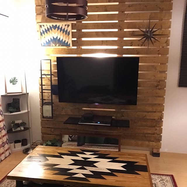 Lounge,賃貸アパート,間接照明DIY,オルテガ,ネイティブ,壁掛けテレビDIY,ナチュラル,DIY,男前 Yoshirouの部屋