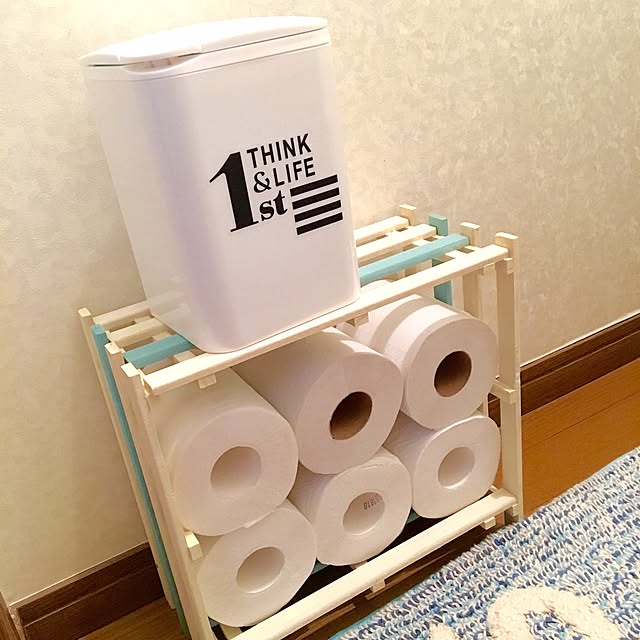 Bathroom,トイレットペーパー収納,トイレットペーパー見せる収納,トイレの棚,セリア,100均,すのこ,すのこDIY,すのこリメイク,水性ニス,DIY,コンテスト参加 chiriの部屋