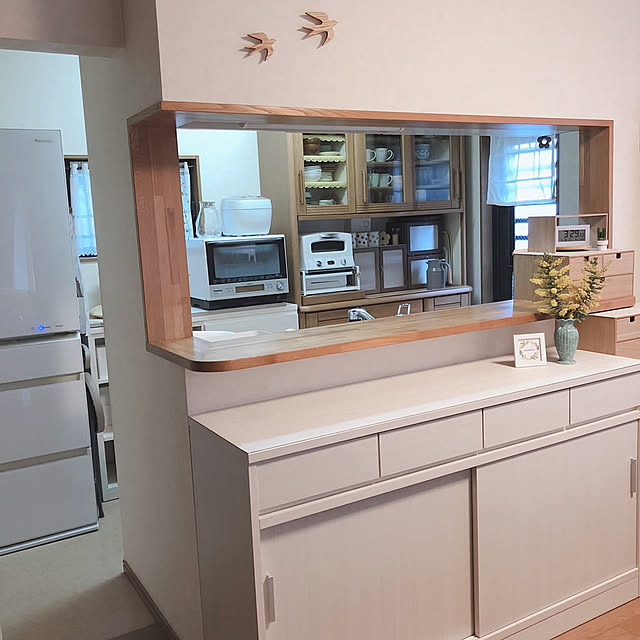 Lounge,カウンター下収納,引き戸収納,ベルメゾン,キャビネット,すっきり暮らしたい,買ってよかったもの,木製インテリア,ミモザ,幅150㎝,奥行き40cm katoponの部屋