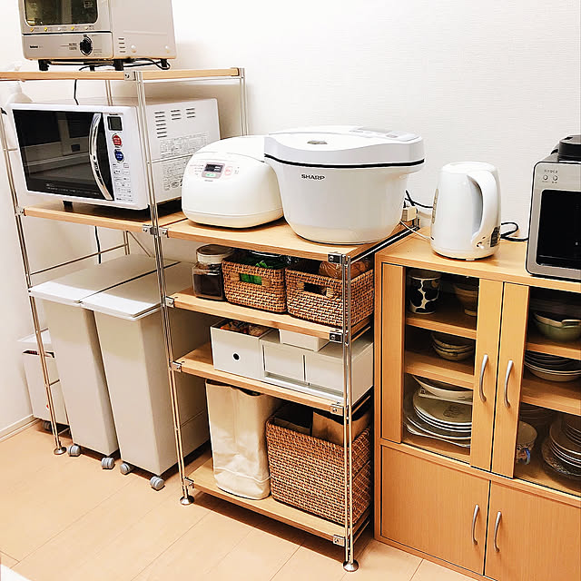 シンプルな暮らし,1LDK,賃貸,ステンレスユニットシェルフ,ナチュラルキッチン,ふたり暮らし,ナチュラル,無印良品,Kitchen mskの部屋