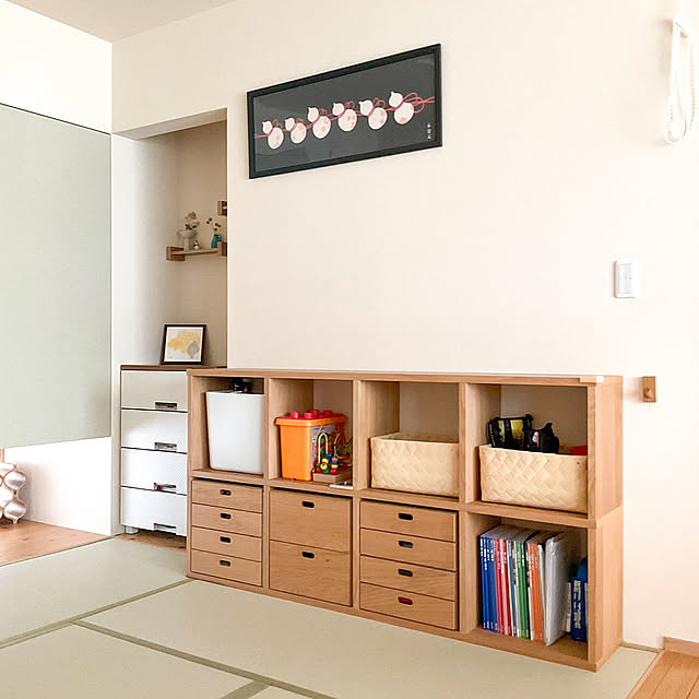Bedroom,てぬぐい,手ぬぐい,スタッキングシェルフ,子どもスペース,習い事グッズ,通園グッズ,通学グッズ,子どもと暮らす,畳コーナー,和室,ナチュラルインテリア tokonekoの部屋