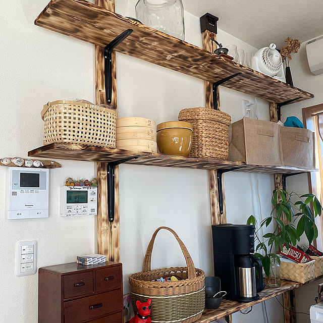 My Shelf,無印のかご,パキラ,キッチン収納,田舎暮らし,子育て中,平屋暮らし,子どもと暮らす,こどもと暮らす,平家,ナチュラル,かご,かご収納,かご好き,棚DIY,背面収納,家電収納,背面収納DIY kotaroの部屋