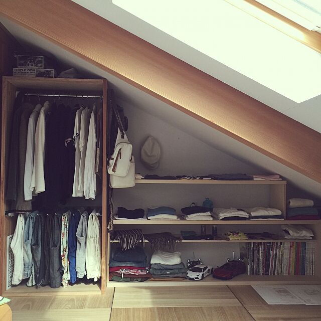 My Shelf,天窓(トップライト),勾配天井＋ロフト,洋服収納,ロフト,男の隠れ家 shio2772の部屋