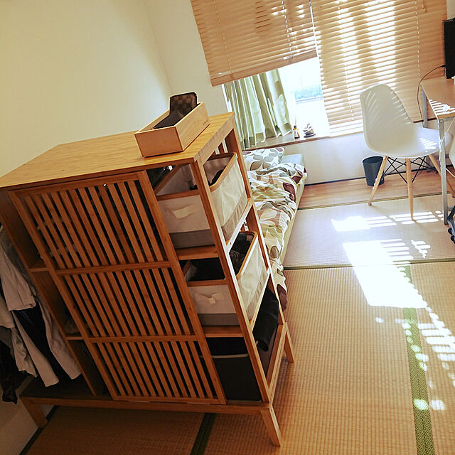 Bedroom,IKEA,ノールドシーサー,ベッド,畳,和モダン,ブラインド 木製,出窓,デスク,寝室 m.eの部屋