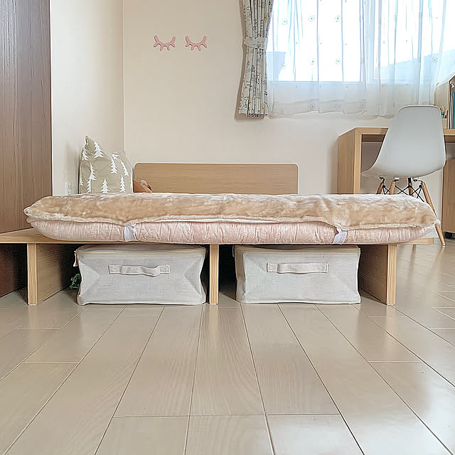 Bedroom,買ってよかった,おもちゃ収納,傷付き防止,天然素材,ポリエステル麻 ソフトボックス,無印のソフトボックス,無印,無印良品,ベッド下収納,デッドスペース,見てくださってありがとうございます♡,蓋付きケース,蓋付き収納ボックス koko_hikaの部屋
