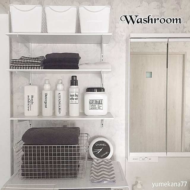 Bathroom,耐水ラベル,自作ラベル,mon・o・tone,パナソニック 洗面台,100均,ダイソー,雑貨,White×gray,無印良品,シンプルモダン,モノトーン,シンプル 白,シンプル,ニトリ yumekana77の部屋