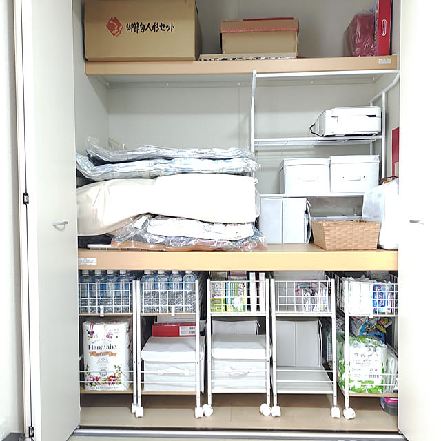 Bedroom,押入れ収納,ニトリ,ニトリのワゴン,ニトリの収納,カゴ収納,ボックス収納,たな 収納,3COINS,Daiso kouの部屋