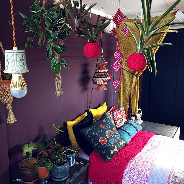 観葉植物,築36年の家,自分でリフォーム,和室を改造,苔玉,ピンクの苔玉,Bedroom nikkoriの部屋