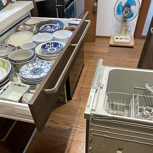 Kitchen,National扇風機,夏,食洗機,食器の収納,クリナップカップボード,クリナップ ステディア,逢 buchiの部屋