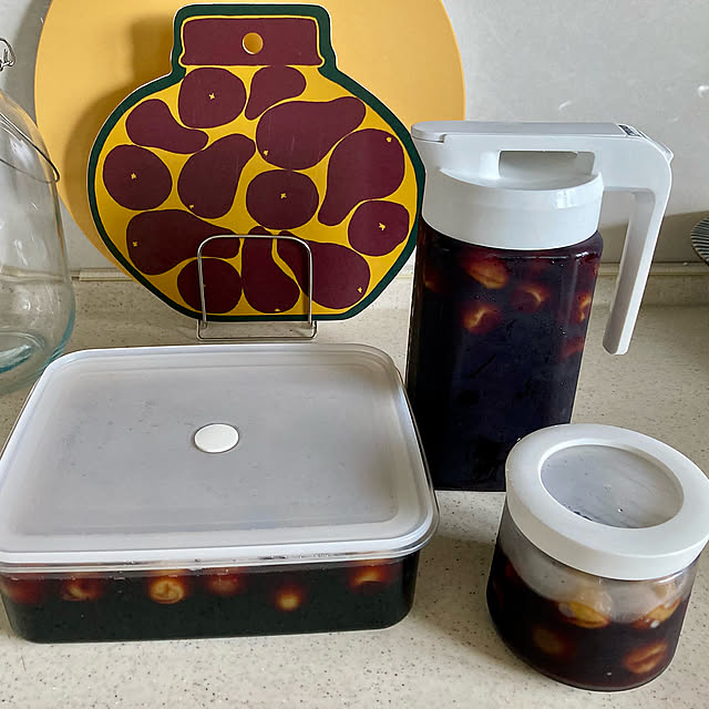 Kitchen,冷蔵庫収納,フォルマ密閉ガラスポット,タテヨコイージーケア・ピッチャー,無印良品バルブ付密閉容器,梅ワイン煮,暮らしのひとコマ marukoの部屋
