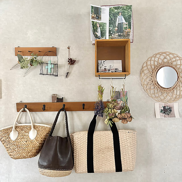 Kitchen,ナチュラルインテリア,ドライフラワーのある暮らし,ドライフラワー,ダイソー,100均,100均リメイク,かごバック,カバンの置き場所 yokoの部屋