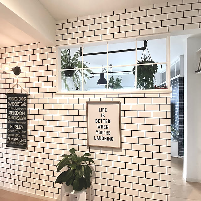 Entrance,格子窓風,格子窓DIY,マスキングテープDIY,マスキングテープ,マスキングテープ 壁,玄関ディスプレイ,グリーンのある暮らし,観葉植物のある暮らし kobami_styleの部屋