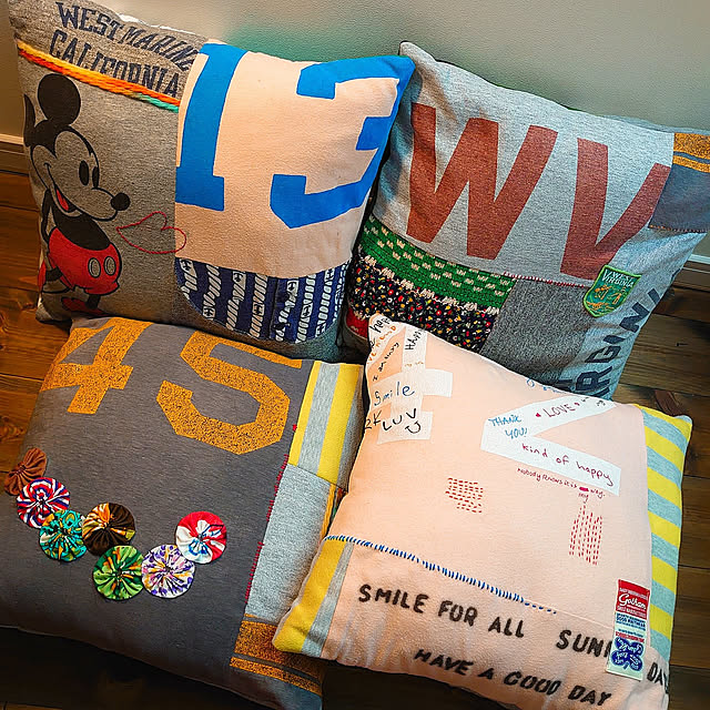 クッション,ハンドメイド,handmade,monaca.,子供服,子供服リメイク,リメイク,DENIMDUNGAREE,Tシャツリメイク monaca.の部屋