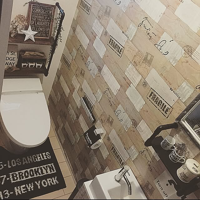 Bathroom,しまむら,コンテスト参加,トイレ,男前,雑貨,セリア,インテリア,塩ビパイプ棚,DIY,キャンドゥ eritoの部屋
