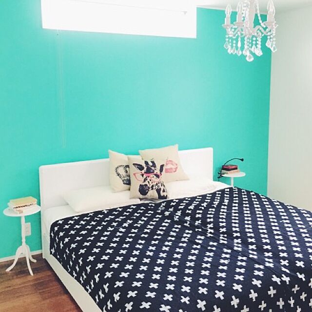 Bedroom,ティファニーブルー,IKEA,照明,ニトリ,北欧 mari.s.homeの部屋