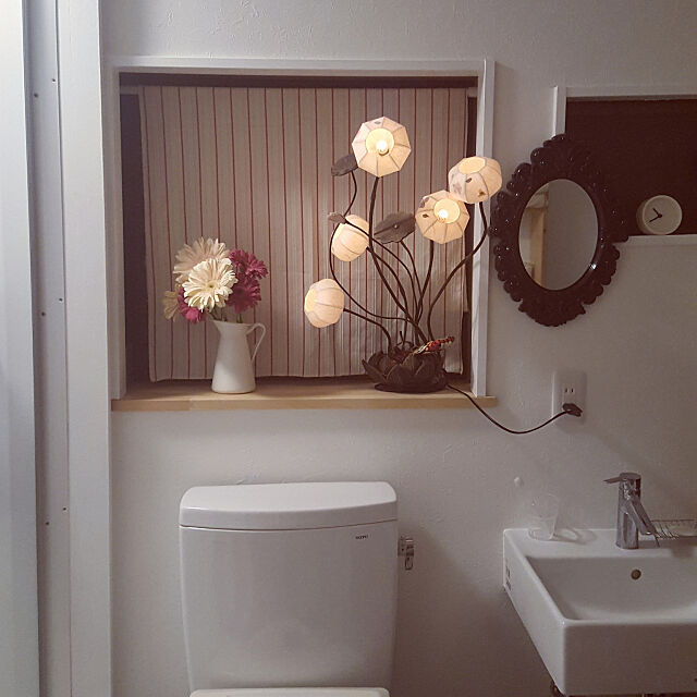 Bathroom,花のある暮らし,ガーベラ,間接照明,古家を買ってリノベーション,古家DIY nokiの部屋