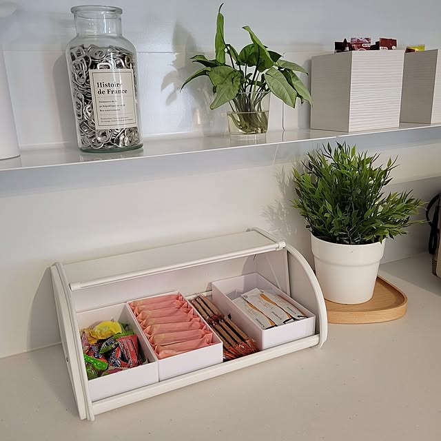 Kitchen,わが家のキッチン,ブレッドケース,フェイクグリーン,towerシリーズ,マグネットラック,ホワイトインテリア,ホーロー,マグネット収納,プルタブ入れ,ニトリのブレッドケース,タカラスタンダード キッチン,ラコレ,おやつ収納,お菓子収納,キャンディ maruの部屋