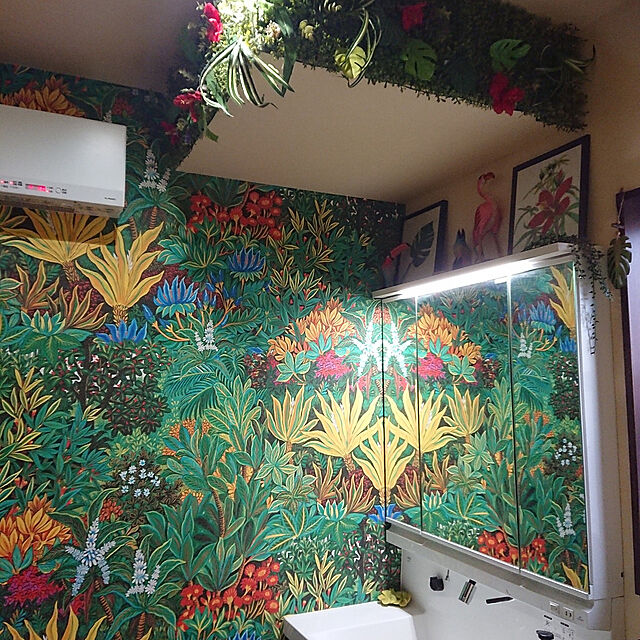 Bathroom,ボタニカルインテリア,ボタニカル壁紙,南国リゾート風,洗面所 tomopiの部屋