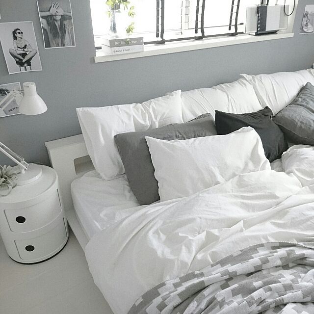 Bedroom,モノトーンインテリア,シンプル,北欧,白黒,モノトーン,H&M HOME,北欧モダン mimi24の部屋
