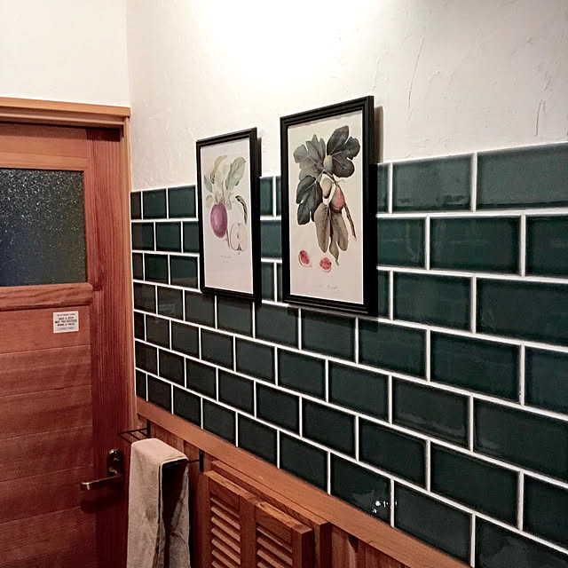 Bathroom,ボタニカルアート,サブウェイタイル,漆喰,タイル,アートのある部屋,壁面DIY,昭和ポンコツチーム,SPT,DIY mamyuの部屋