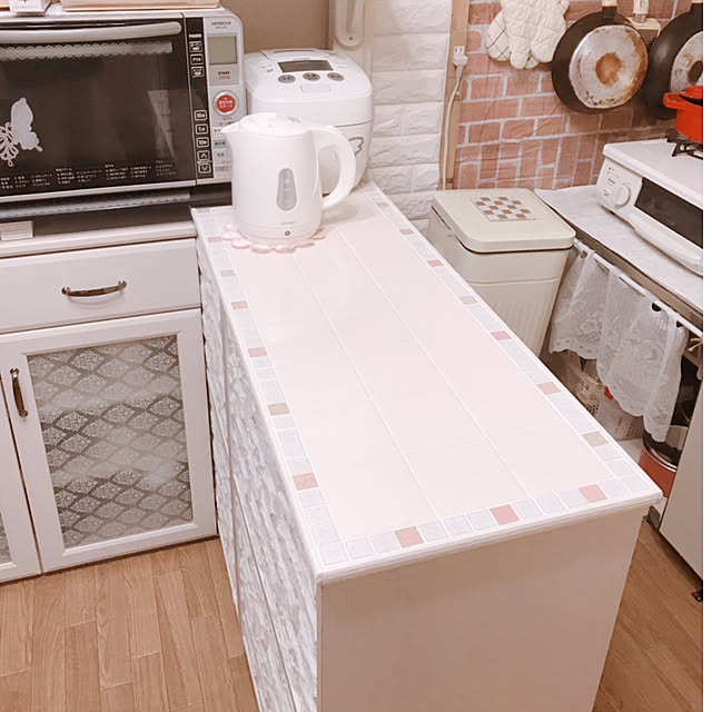 Kitchen,ハンドメイド,DIY,団地,キッチンカウンター,ベニヤ板,リメイクシート,タイルDIY,タイル天板 michelle-rinの部屋