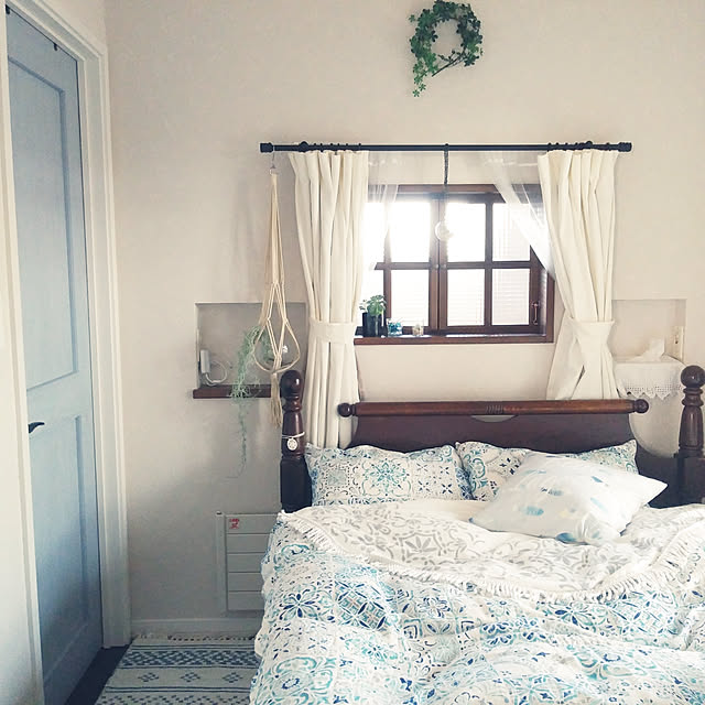 Bedroom,ニトリ,夏のインテリア,ニトリ2019夏ファブリックモニター,いいね&フォローありがとうございます☆,2019.5.19,室内窓,モニター当選,チーム北海道,ニトリ　ハンギングスパニッシュモス,ニトリ　プランターハンギングロープ,ニトリ　グラスベース usagiの部屋