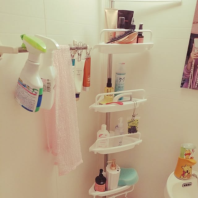 Bathroom,浴室用ラック,日替わり投稿企画☆土曜日,1k １人暮らし女性,お風呂場収納,お風呂場は掃除しやすくスッキリと！,収納棚,突っ張り棒で収納 mihi0608の部屋
