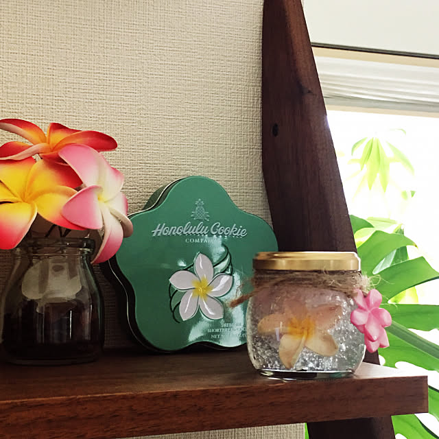 ガラス雑貨,保冷剤,造花,ハワイアン,プルメリア,My Shelf,Honolulu cookie,芳香剤,ホノルルクッキーカンパニー,ハンドメイド ulalauの部屋