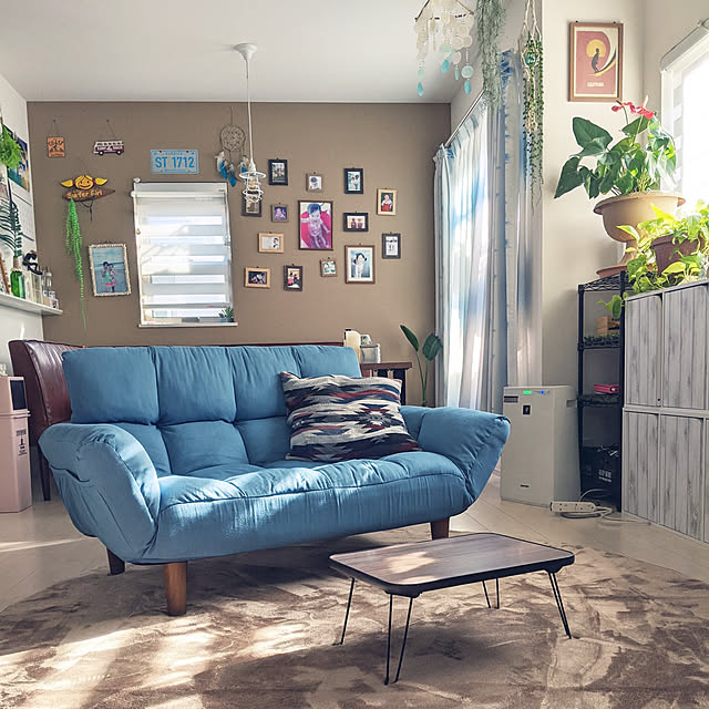 Lounge,ニトリ,デニムソファー,リクライニングソファ,ニトリのローソファー,フォローすごく嬉しいです♡,保存して下さりありがとうございます♡,ありがとうございます♡,いいね！ありがとうございます◡̈♥︎,子供と暮らす家,おうち時間,アンスリューム,ポトス,朝の日差しが気持ちいい,ニトリのラグ chi_coの部屋
