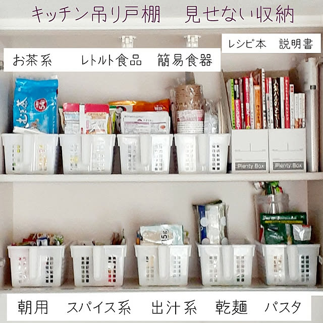 Kitchen,吊り戸棚,吊り戸棚収納,食品収納,食品ストック収納,年末に向けて,整理整頓,見せない収納,これが使いやすい,理想と現実,プレンティボックス,キッチン吊り戸棚,訪問ありがとうございます♡,みなさまに感謝♡,ごちゃごちゃ。。。ごめん suzuの部屋