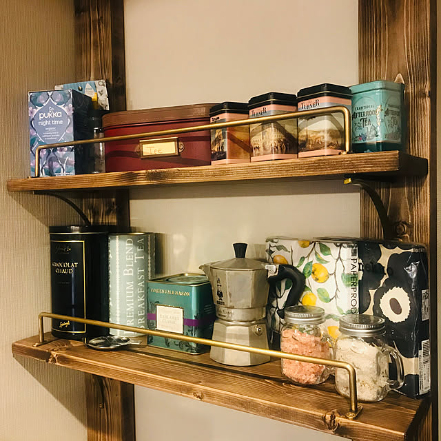 カフェ風,BIALETTI,カフェコーナー,DIY,収納,たなDIY,真鍮,Kitchen kashimoの部屋