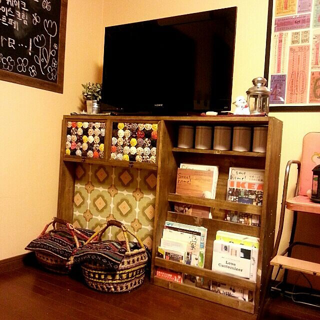 My Shelf,テレビボード,DIY,壁紙,ヨーヨーキルト,100均 Dammyの部屋