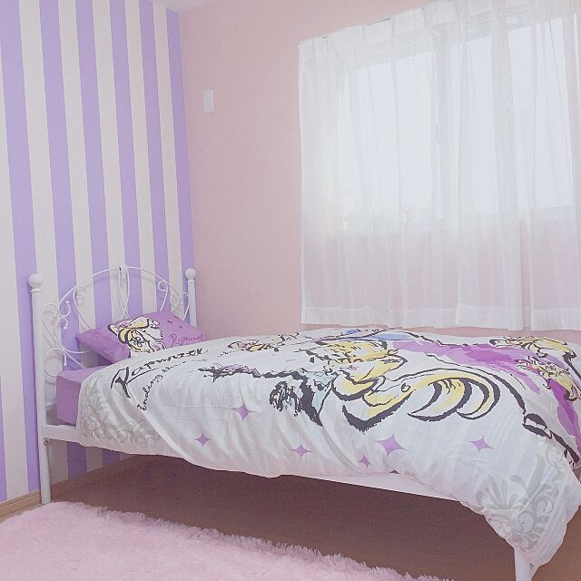 Bedroom,娘のベッド,娘の部屋,お姫様ベッド,ピンク パープル,ピンクの壁,ラベンダー色,マステでイメチェン,ラプンツェル布団カバー３点セット,ラプンツェルloveな娘♡,ラプンツェル,子供と暮らす。 asukaの部屋
