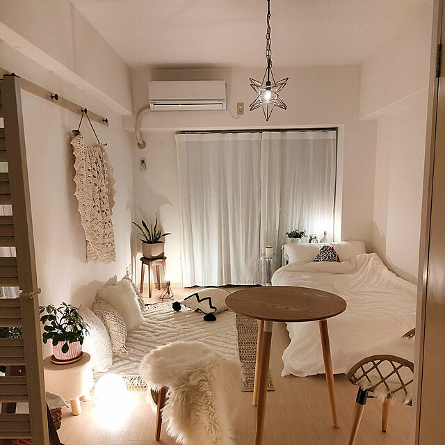 Overview,白×ナチュラル,ワンルーム,リラックス,一人暮らし,間接照明 SYの部屋