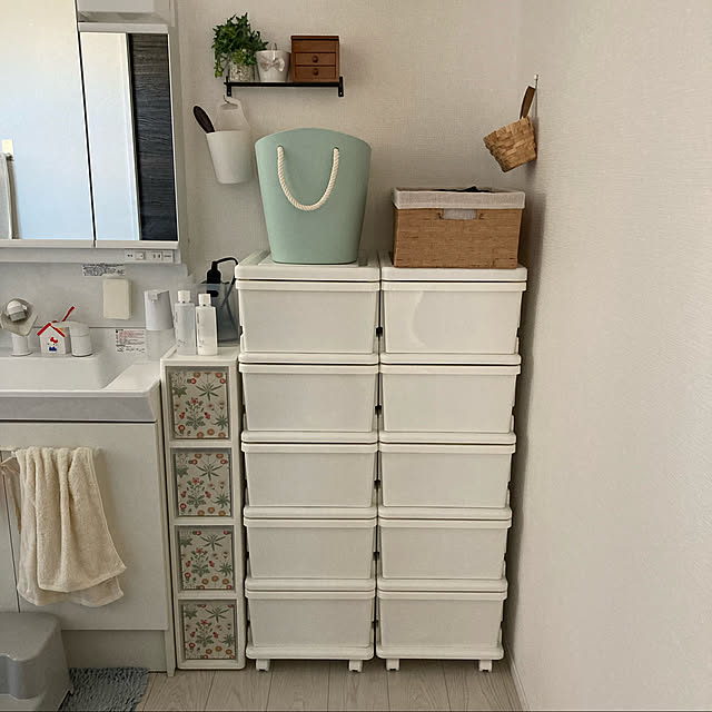 おうち見直しキャンペーン,ナチュラル,収納,建売住宅,100均,ダイソー,花柄が好き,Bathroom,ウィリアムモリスリメイクシート,RoomClipショッピング,水色好き,シンデレラフィット,運営チームの皆さまに感謝 chunpinaの部屋