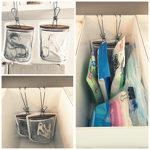 整理収納部,ジッパーバッグ収納,ジッパーバッグ,セリア,いいね、フォロー本当に感謝です♡,ホワイトが好き♡,ナチュラルが好き,無印ファイルボックス maki.nero.1818の部屋