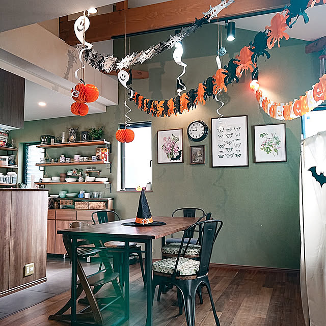 ハロウィン,こどもと暮らす。,パーティー,DIY,Daiso,seria,ダイソー,DIY棚,築40年リノベーション,ガーランド,Overview kico.kwdの部屋
