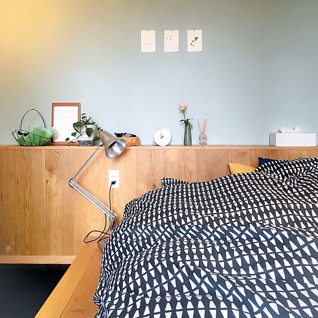 Bedroom,IKEA,三角,北欧インテリア,北欧テイスト,北欧,セルフペイント,掛け布団カバー,ナチュラル,ソニーモニター応募 moimoiの部屋