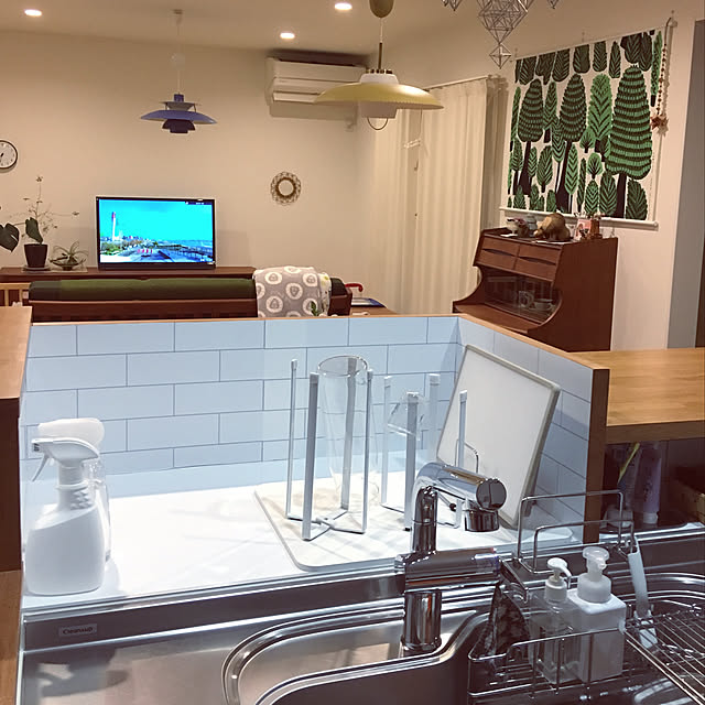 Kitchen,水筒置き場,KEYUCA,無印良品,PH5,北欧ヴィンテージ,珪藻土マット,まな板置き場,marimekko,子どもと暮らす,TOWER yukieの部屋