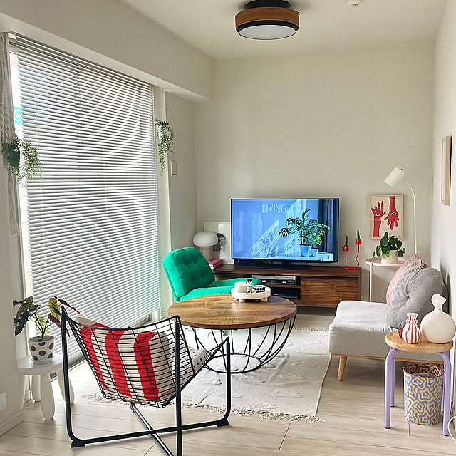 Lounge,ブラインド,LOWYA,LOWYA ブラインド,カーテン,カラフルインテリア,観葉植物のある暮らし,colorful room Rio333の部屋