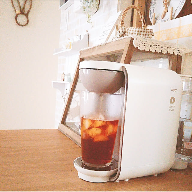 Kitchen,おうちカフェ,コーヒーメーカー,DRIP POD,ナチュラル,ナチュラル雑貨,ナチュラルインテリア,カフェ風,カフェ風インテリア,UCCドリップポッド,100均,ダイソー,ダイソーのグラス kurumiの部屋